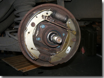 Rear brake with drum removed - Click for larger image