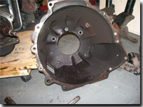 The bellhousing removed from the engine and gearbox awaiting cleaning - Click for larger image